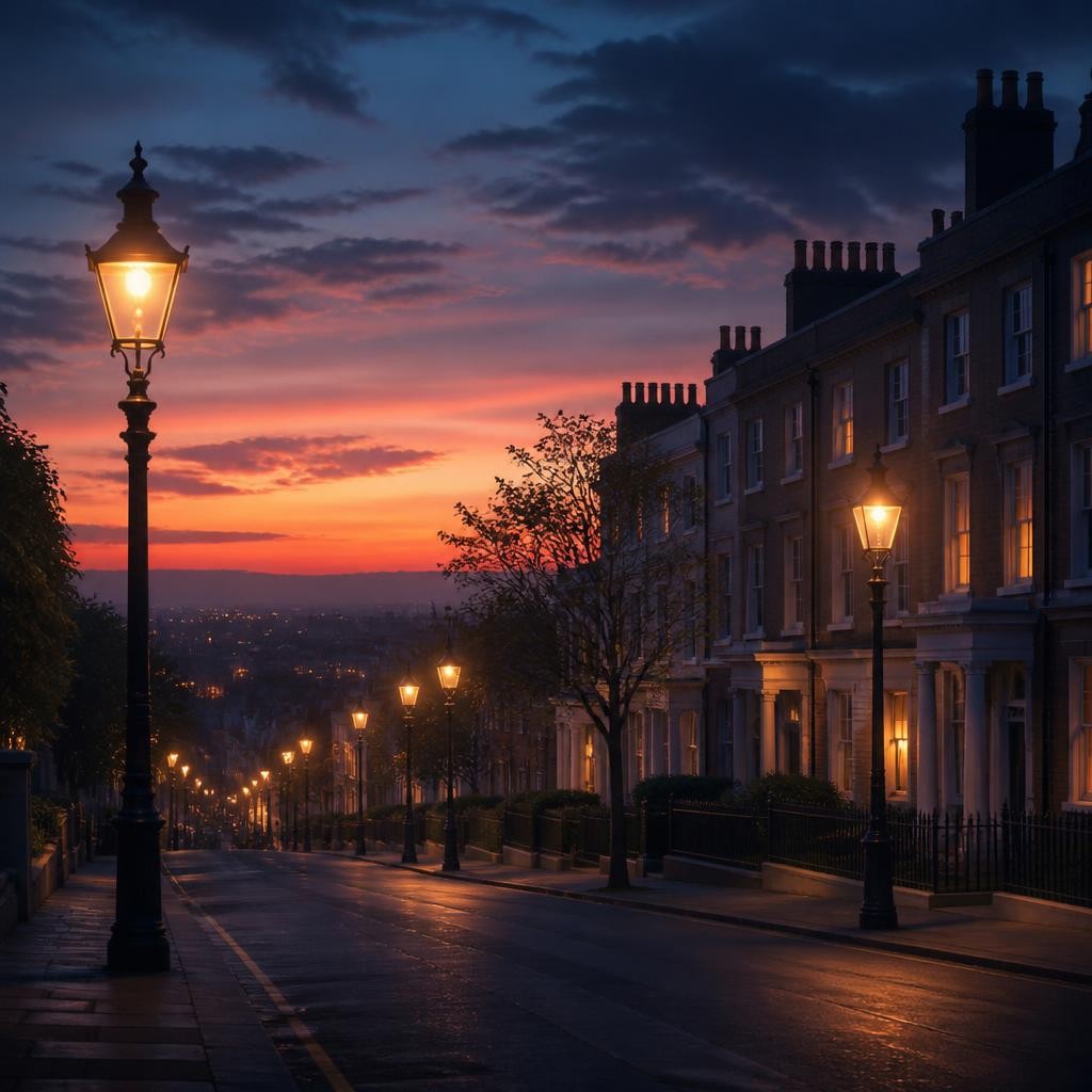 Illustration for the English word “dusk”