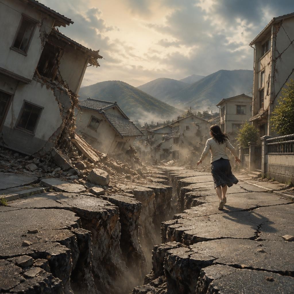 Illustration for the English word “earthquake”