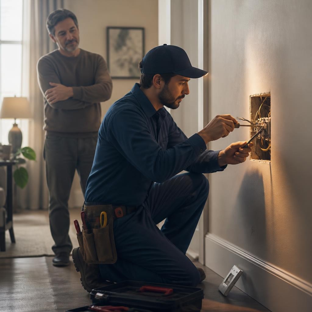 Illustration for the English word “electrician”