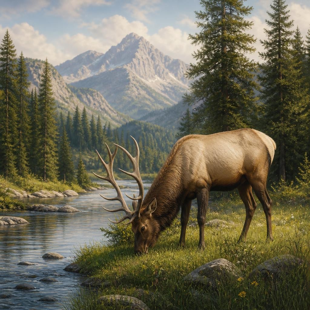 Illustration for the English word “elk”