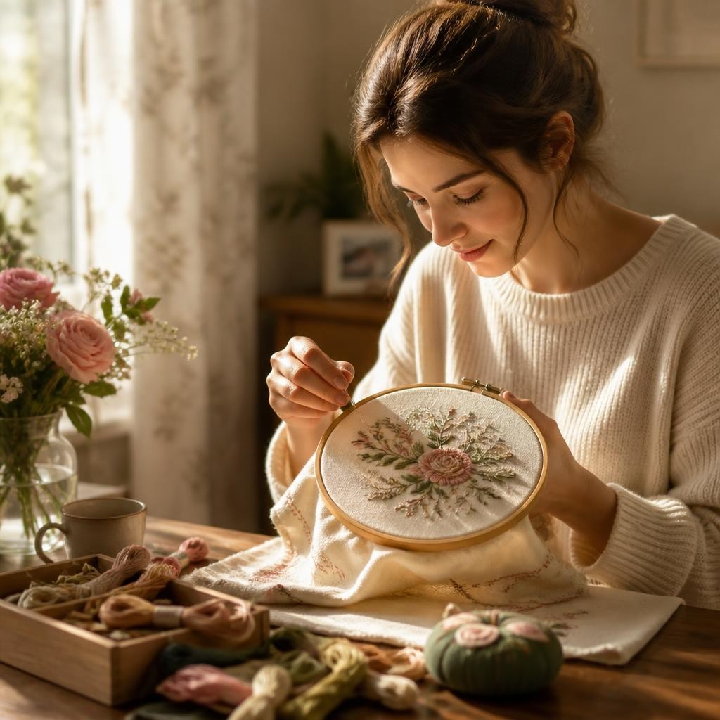 Illustration for the English word “embroidery”