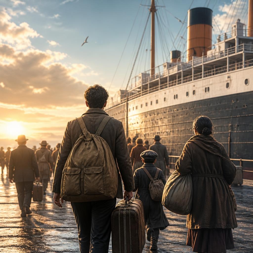 Illustration for the English word “emigration”