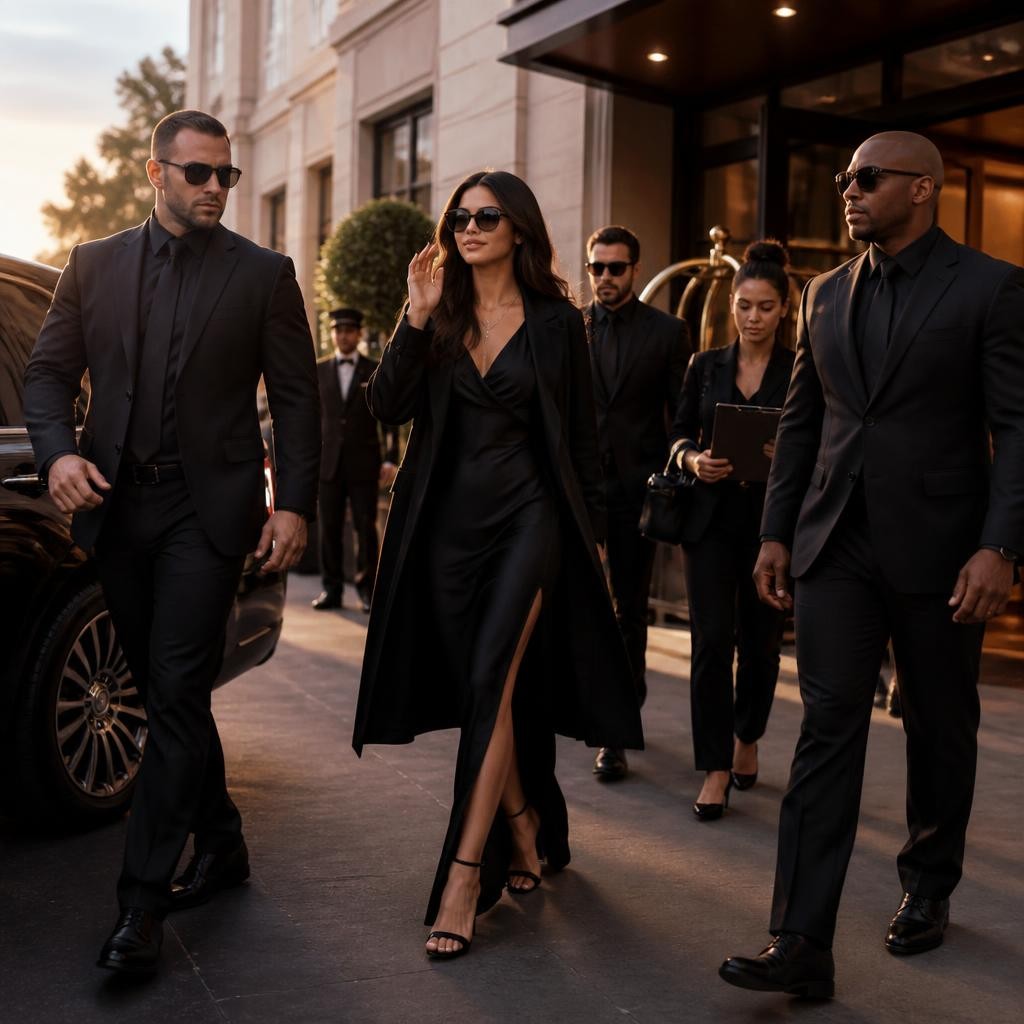 Illustration for the English word “entourage”