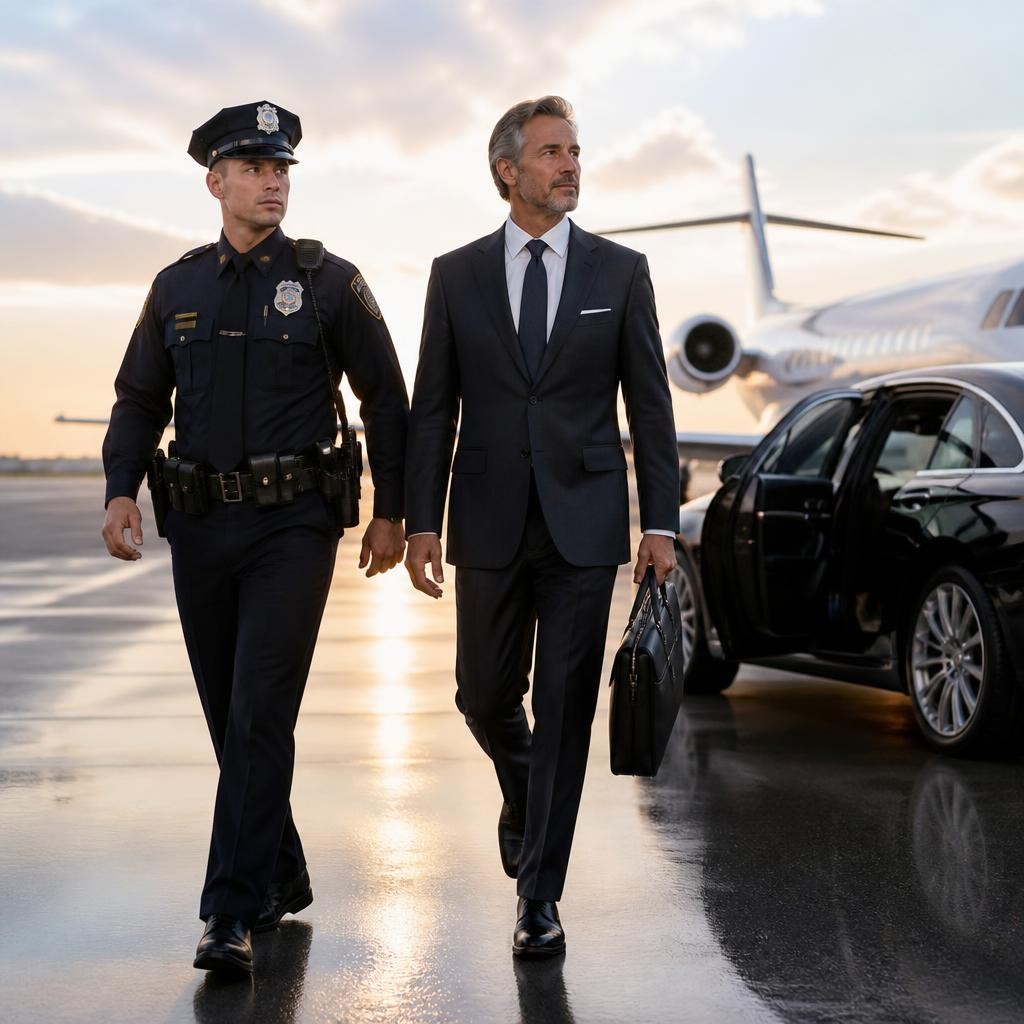 Illustration for the English word “escort”