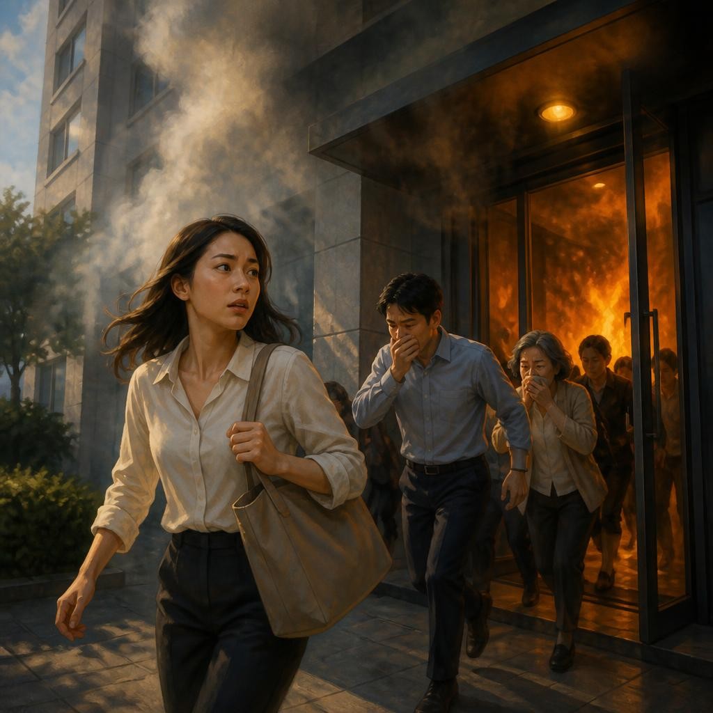 Illustration for the English word “evacuate”