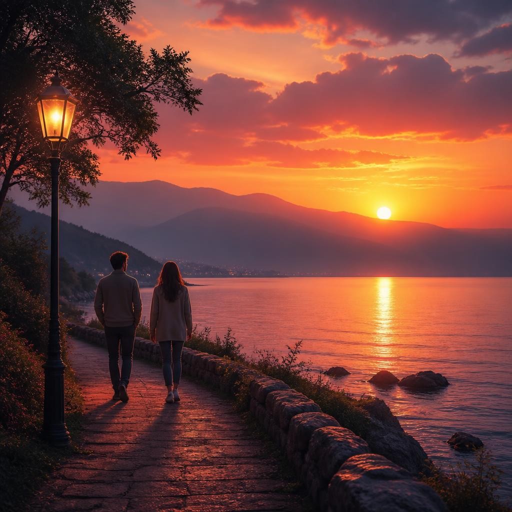 Illustration for the English word “evening”