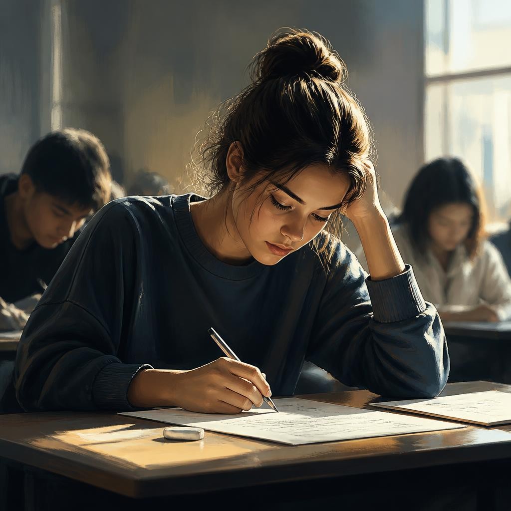 Illustration for the English word “exam”