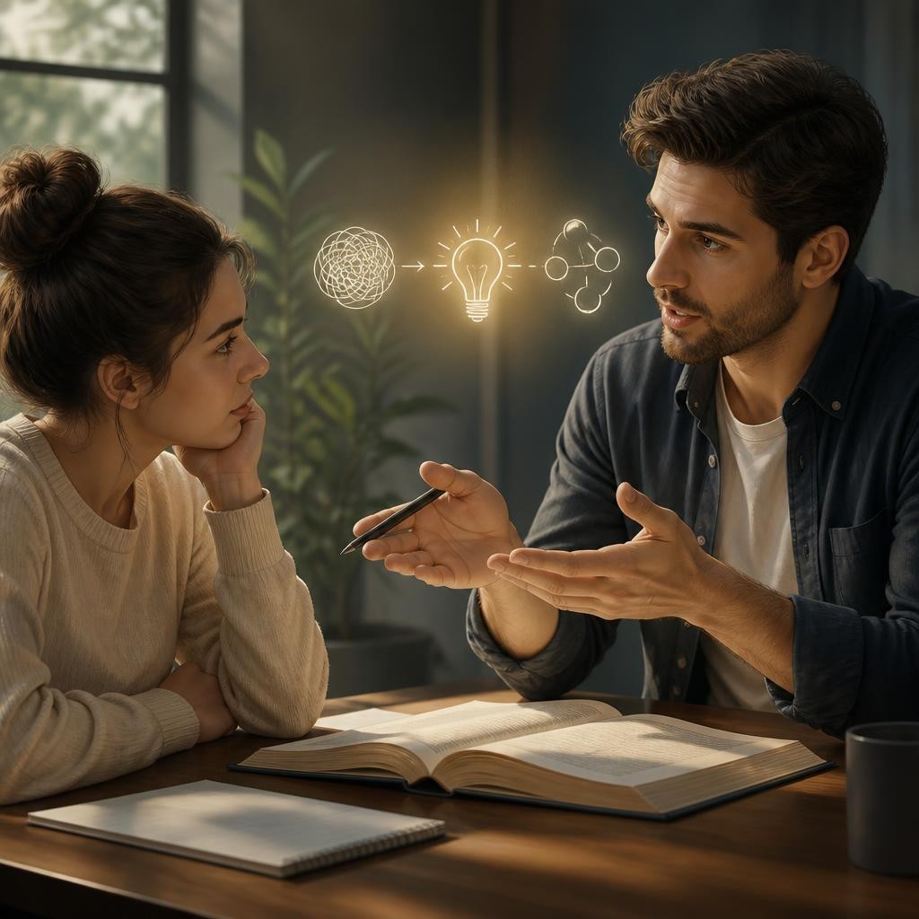 Illustration for the English word “explain”