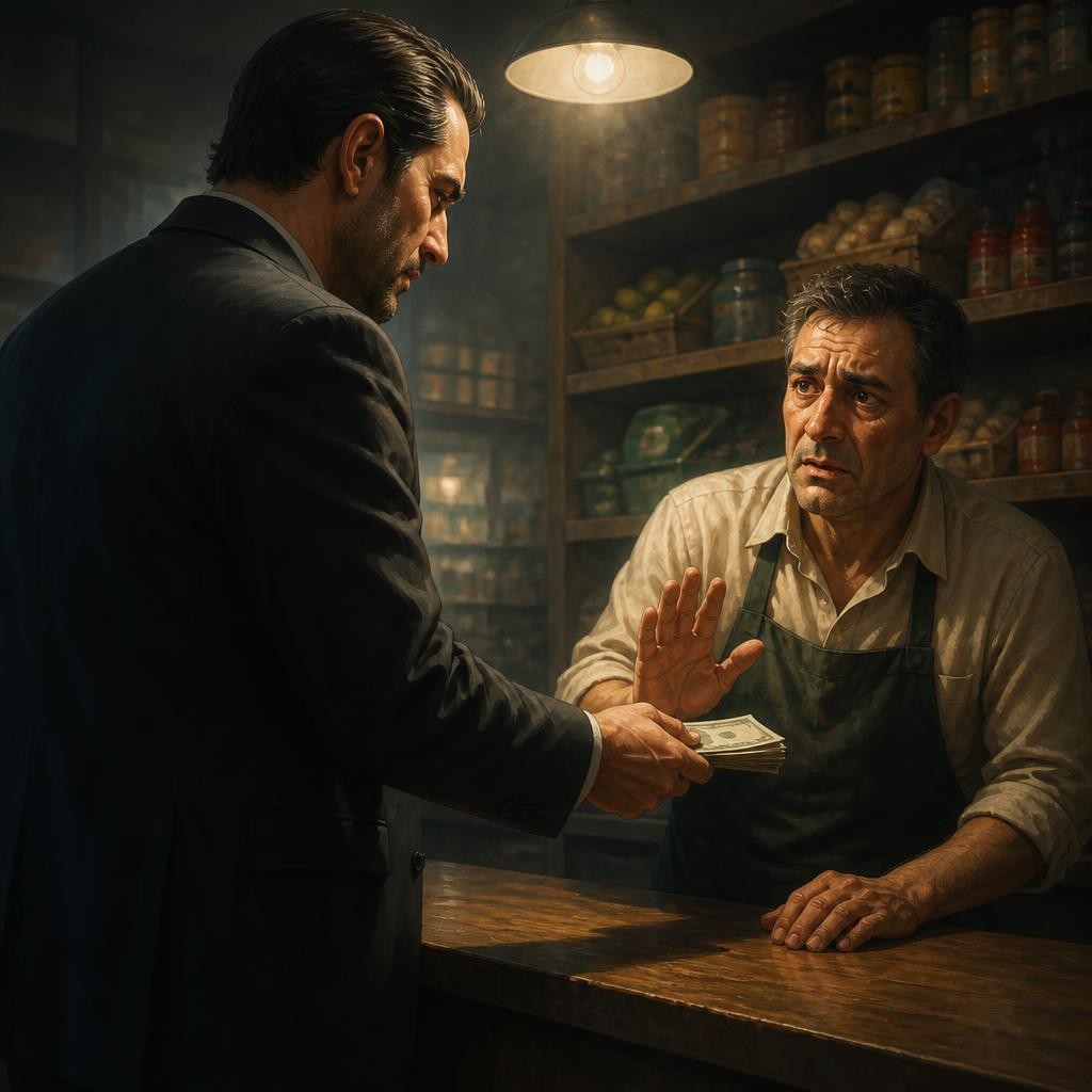Illustration for the English word “extortion”