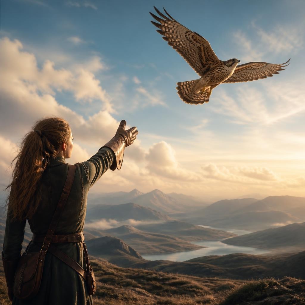 Illustration for the English word “falcon”