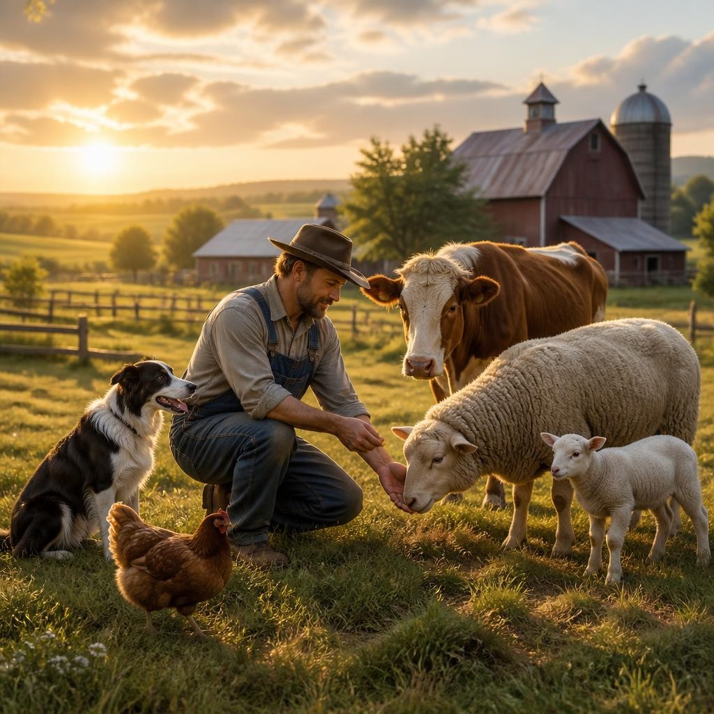 Illustration for the English word “farm”