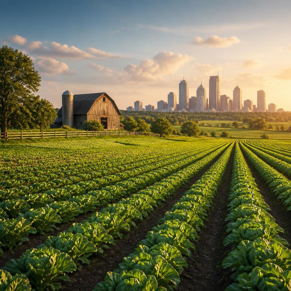 Illustration for the English word “farmland”
