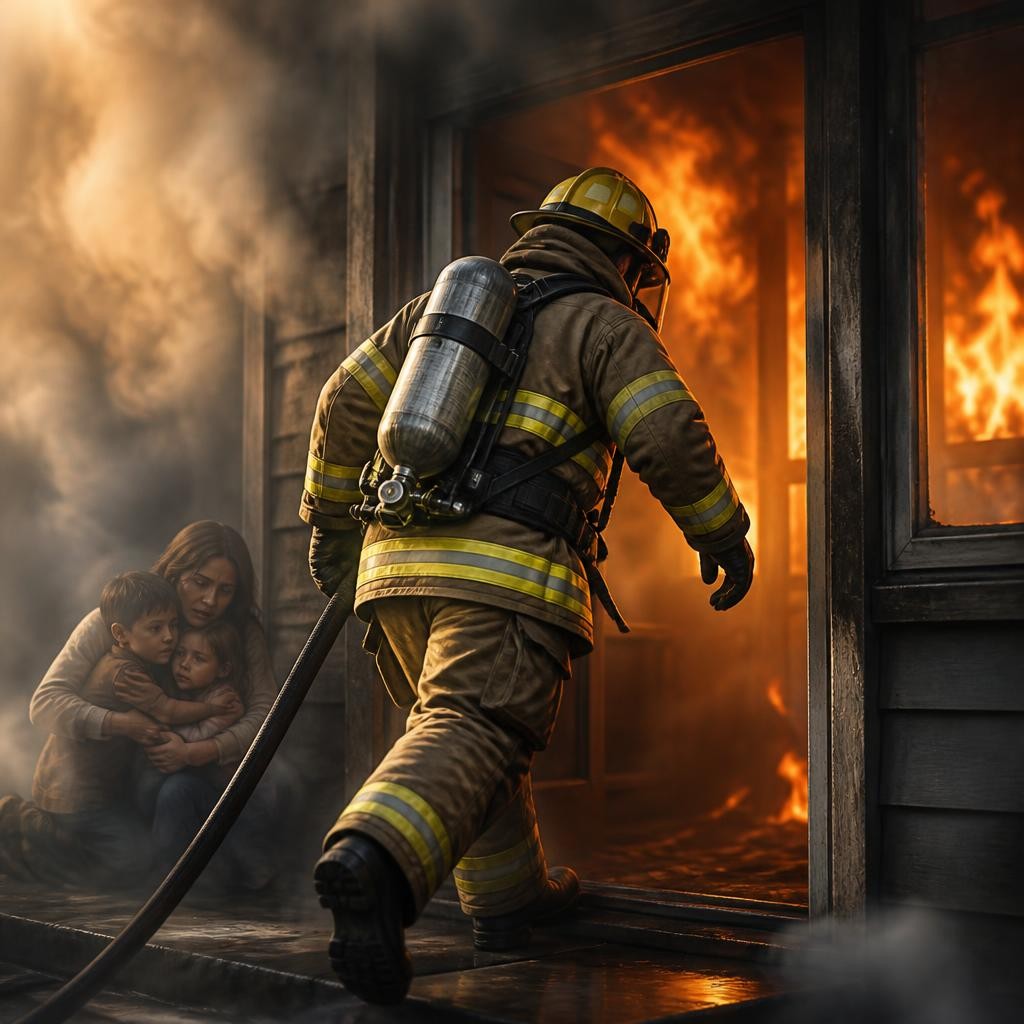 Illustration for the English word “firefighter”