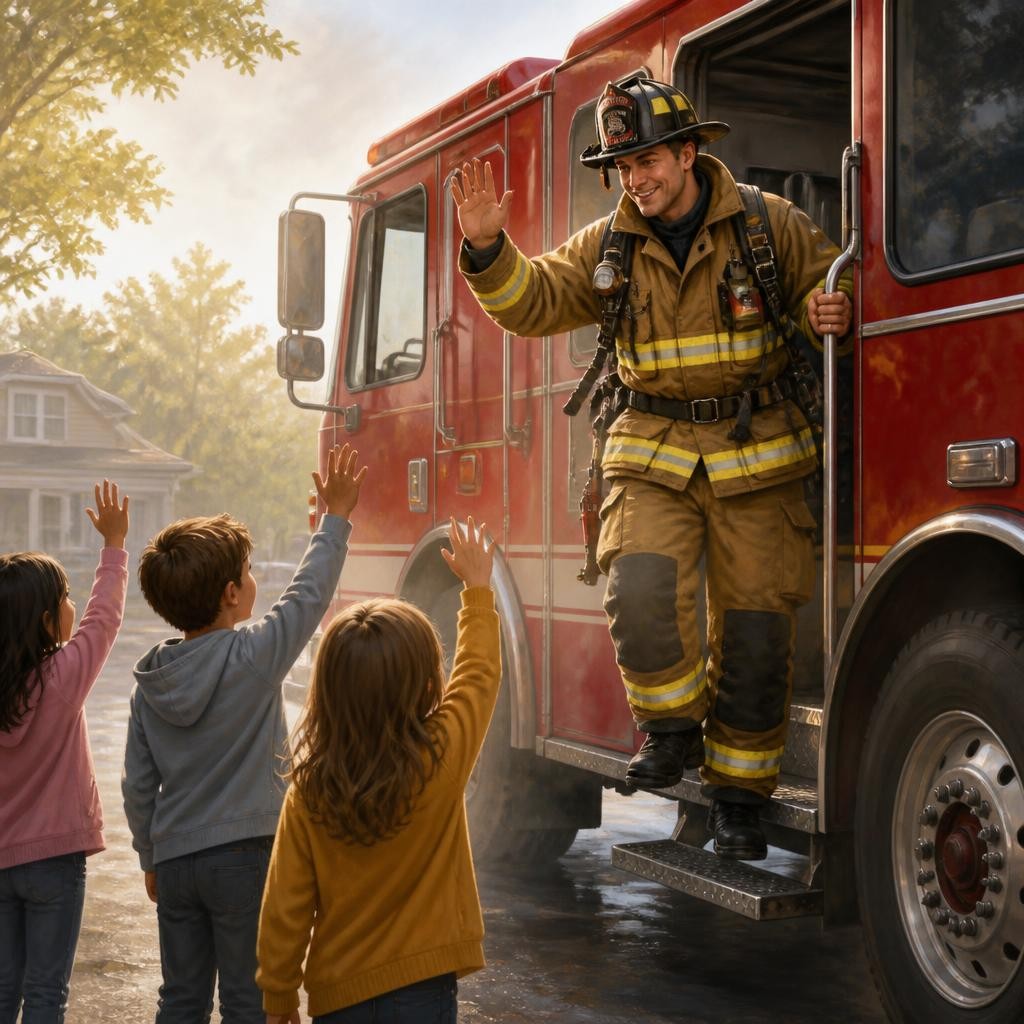 Illustration for the English word “fireman”