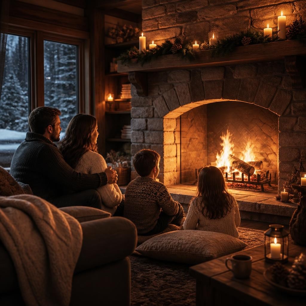 Illustration for the English word “fireplace”