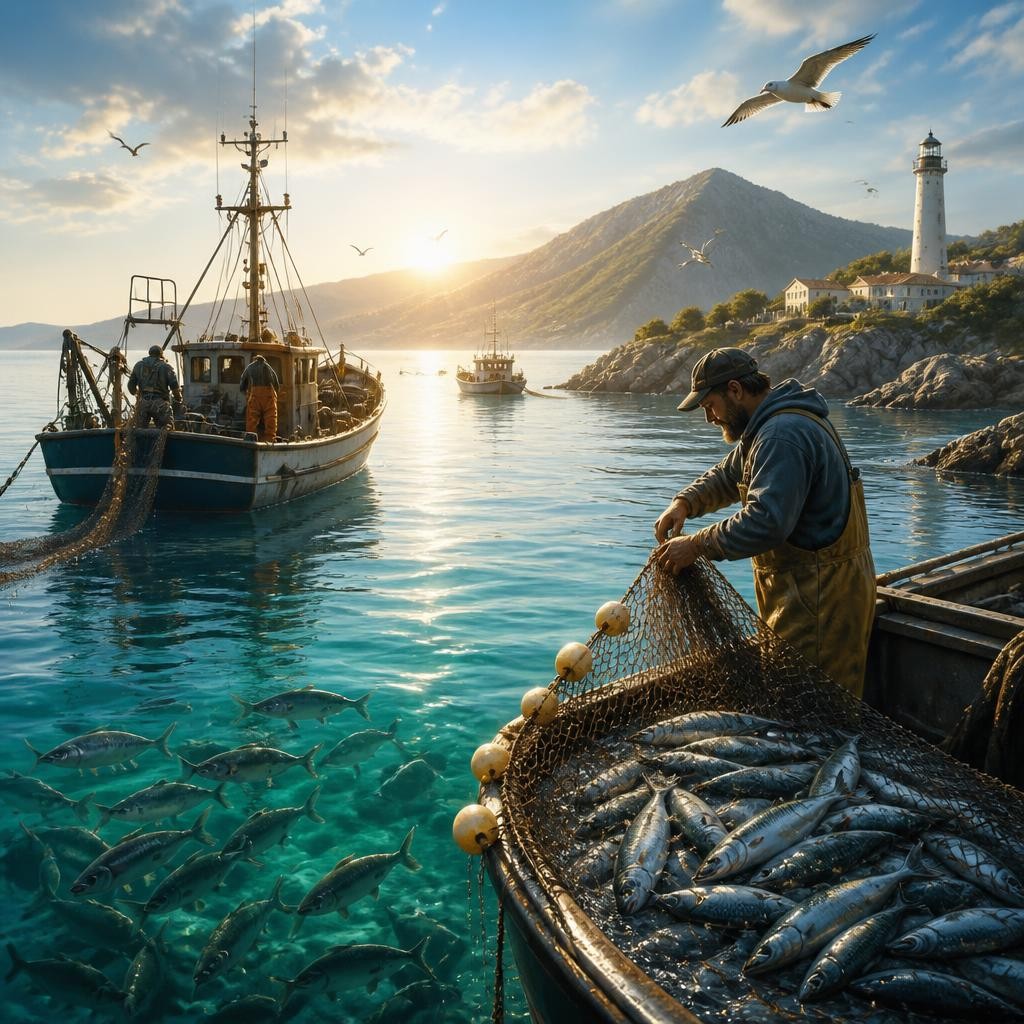 Illustration for the English word “fishery”