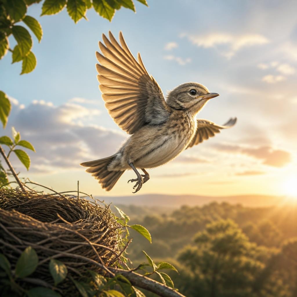 Illustration for the English word “fledged”
