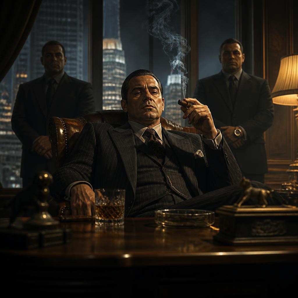 Illustration for the English word “gangster”