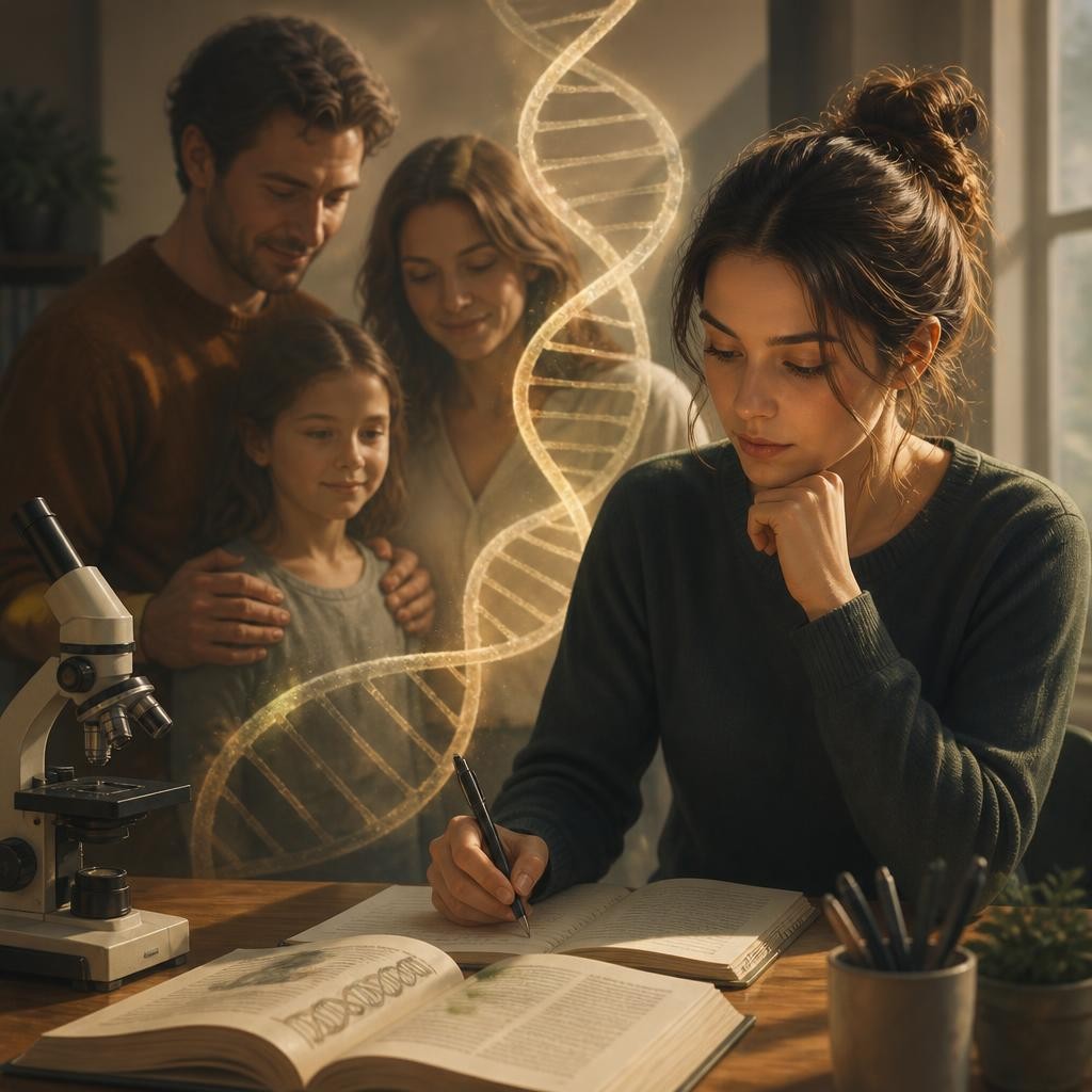 Illustration for the English word “genetics”