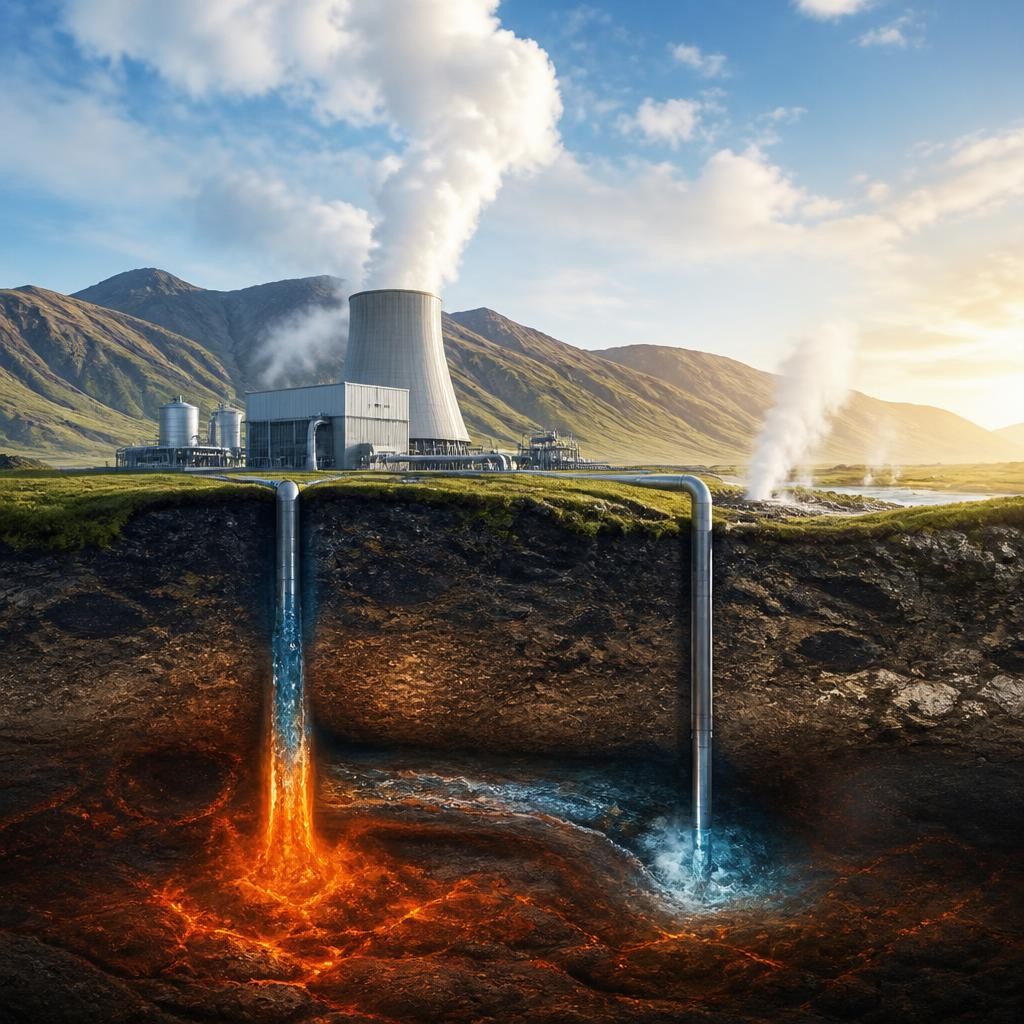 Illustration for the English word “geothermal”