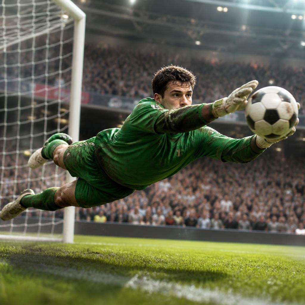 Illustration for the English word “goalie”