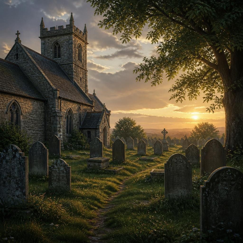 Illustration for the English word “graveyard”
