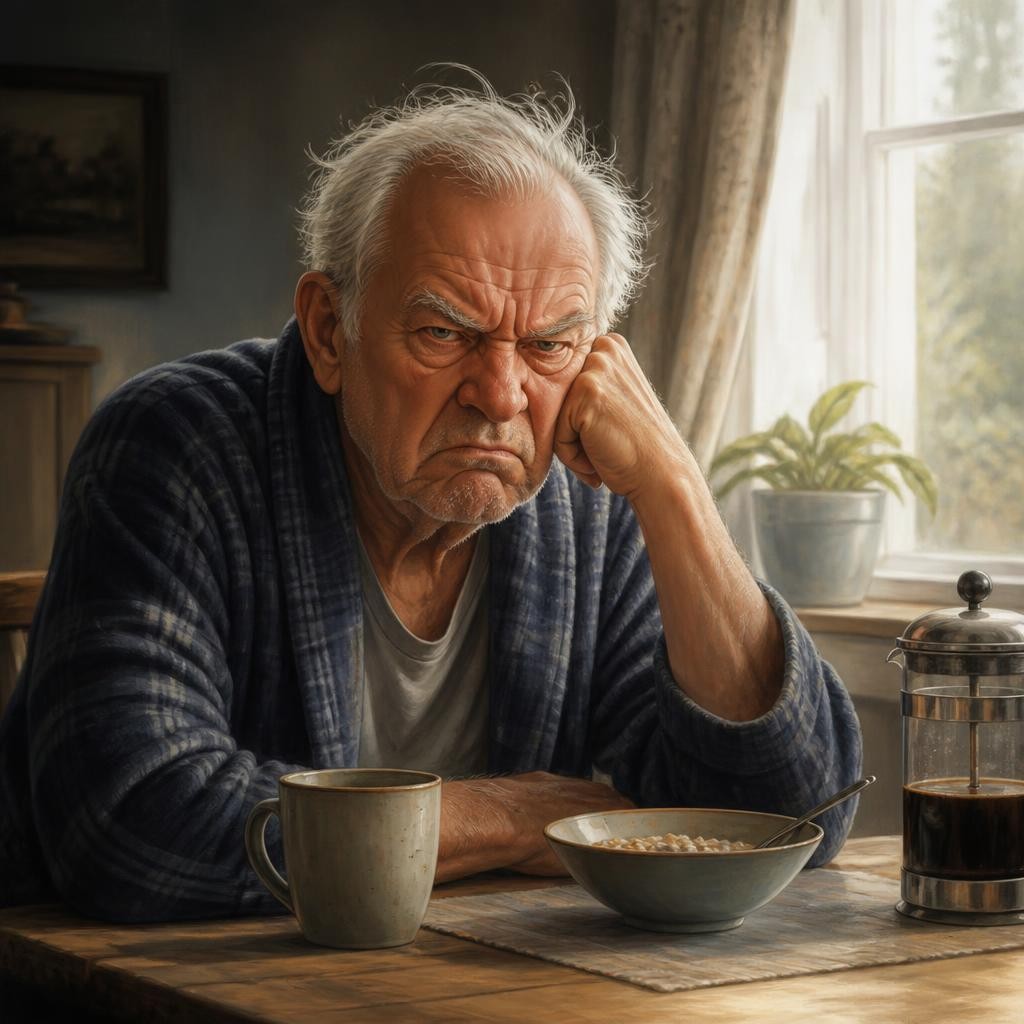 Illustration for the English word “grumpy”