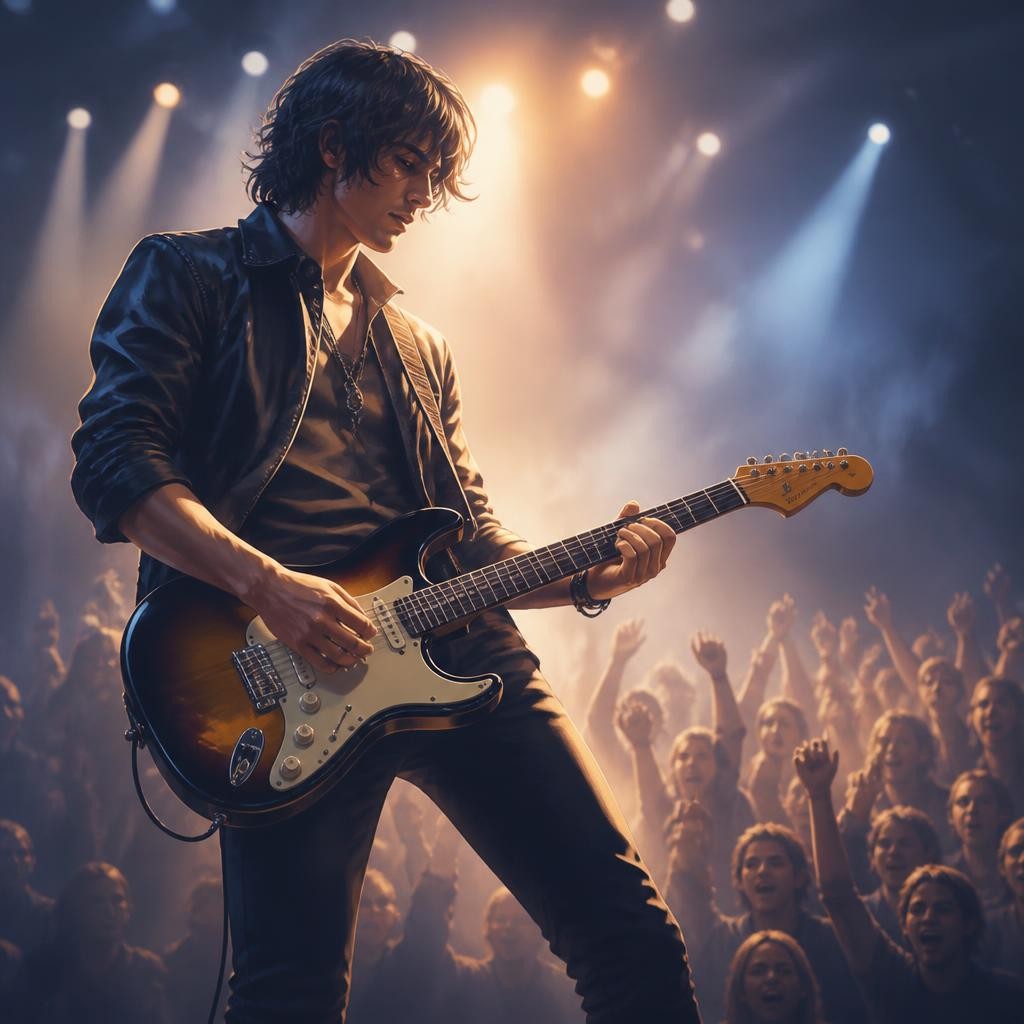 Illustration for the English word “guitarist”