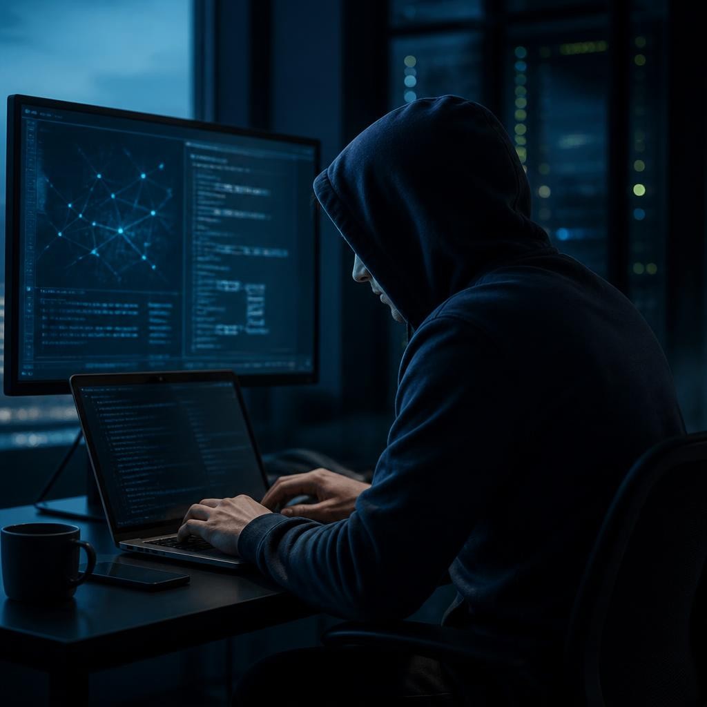 Illustration for the English word “hacker”