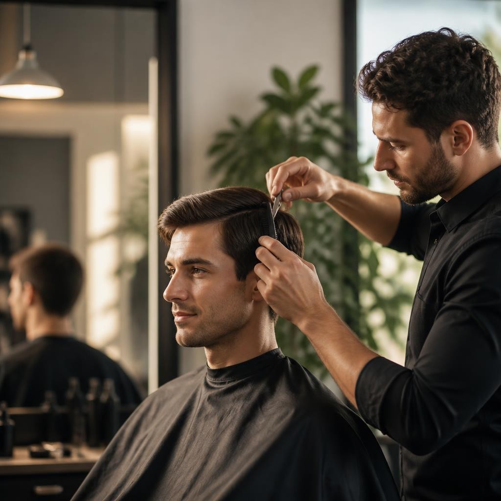 Illustration for the English word “haircut”
