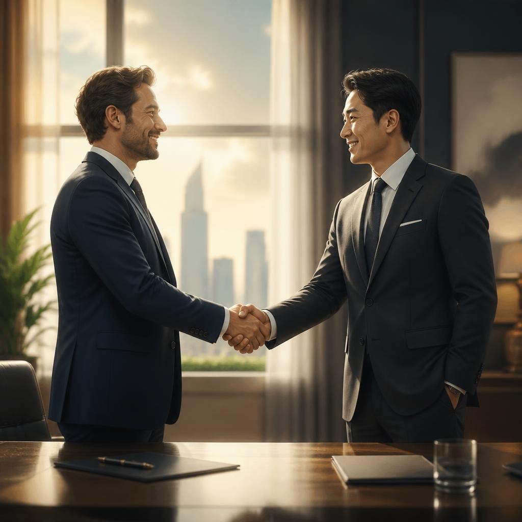 Illustration for the English word “handshake”
