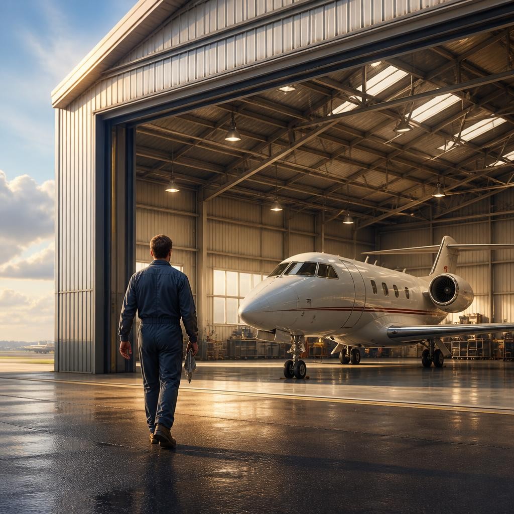 Illustration for the English word “hangar”
