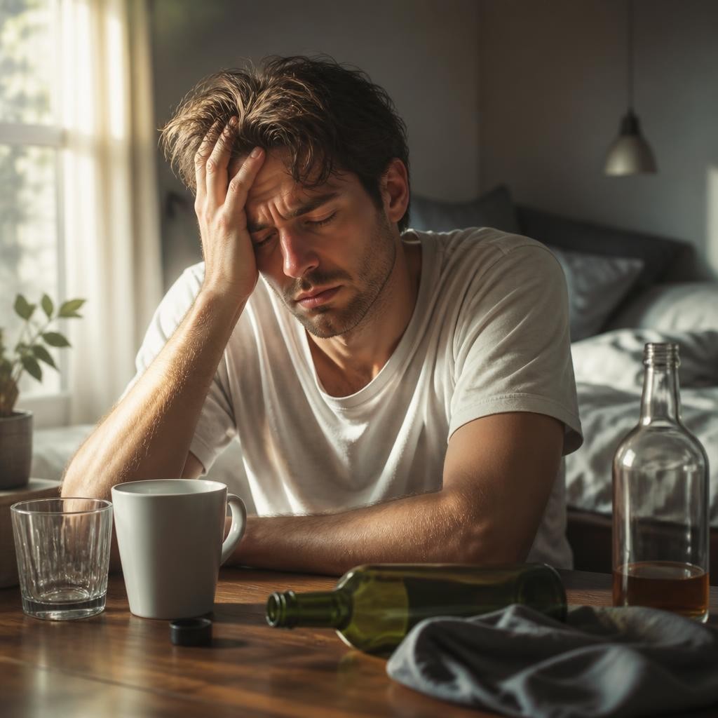 Illustration for the English word “hangover”