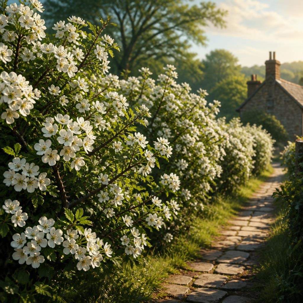 Illustration for the English word “hawthorn”