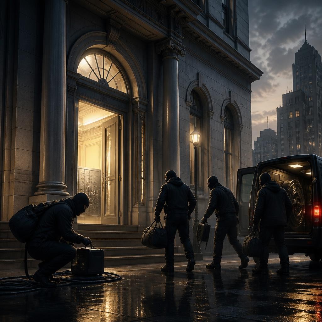 Illustration for the English word “heist”