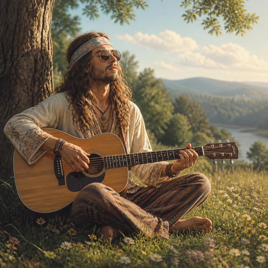 Illustration for the English word “hippie”