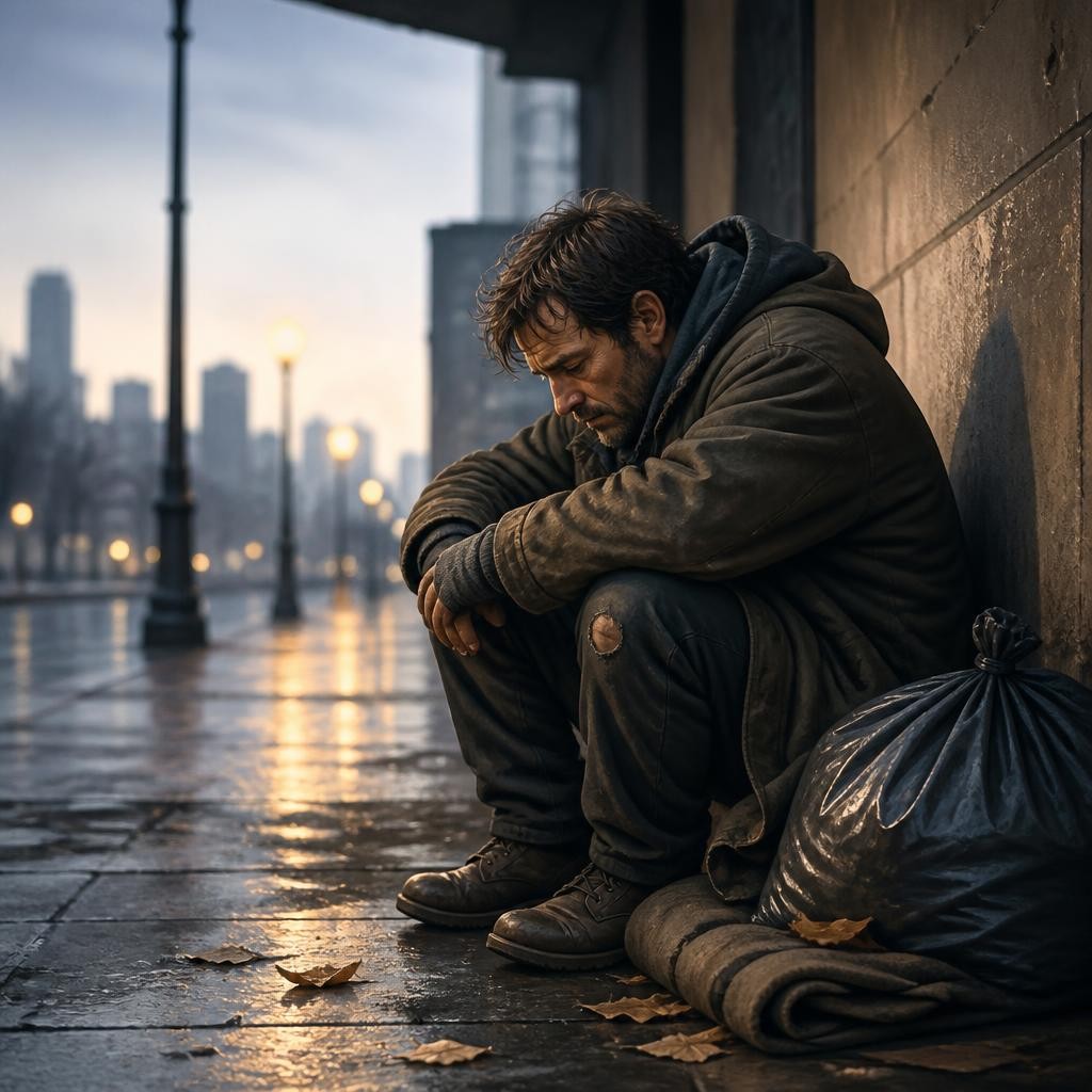 Illustration for the English word “homeless”