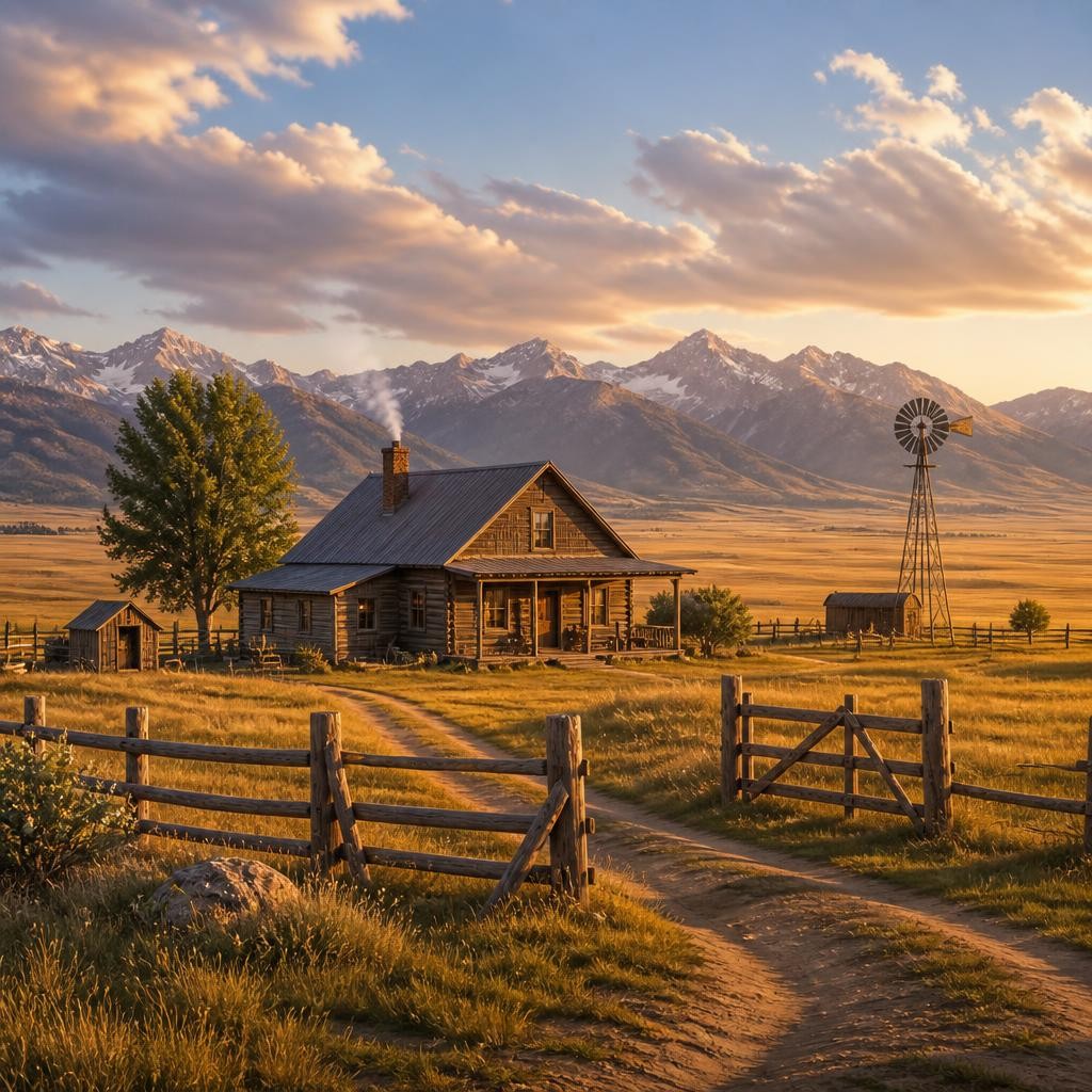 Illustration for the English word “homestead”