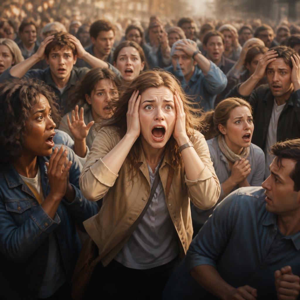 Illustration for the English word “hysteria”