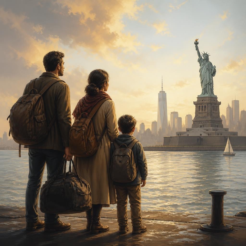 Illustration for the English word “immigrant”