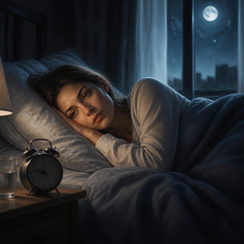 Illustration for the English word “insomnia”