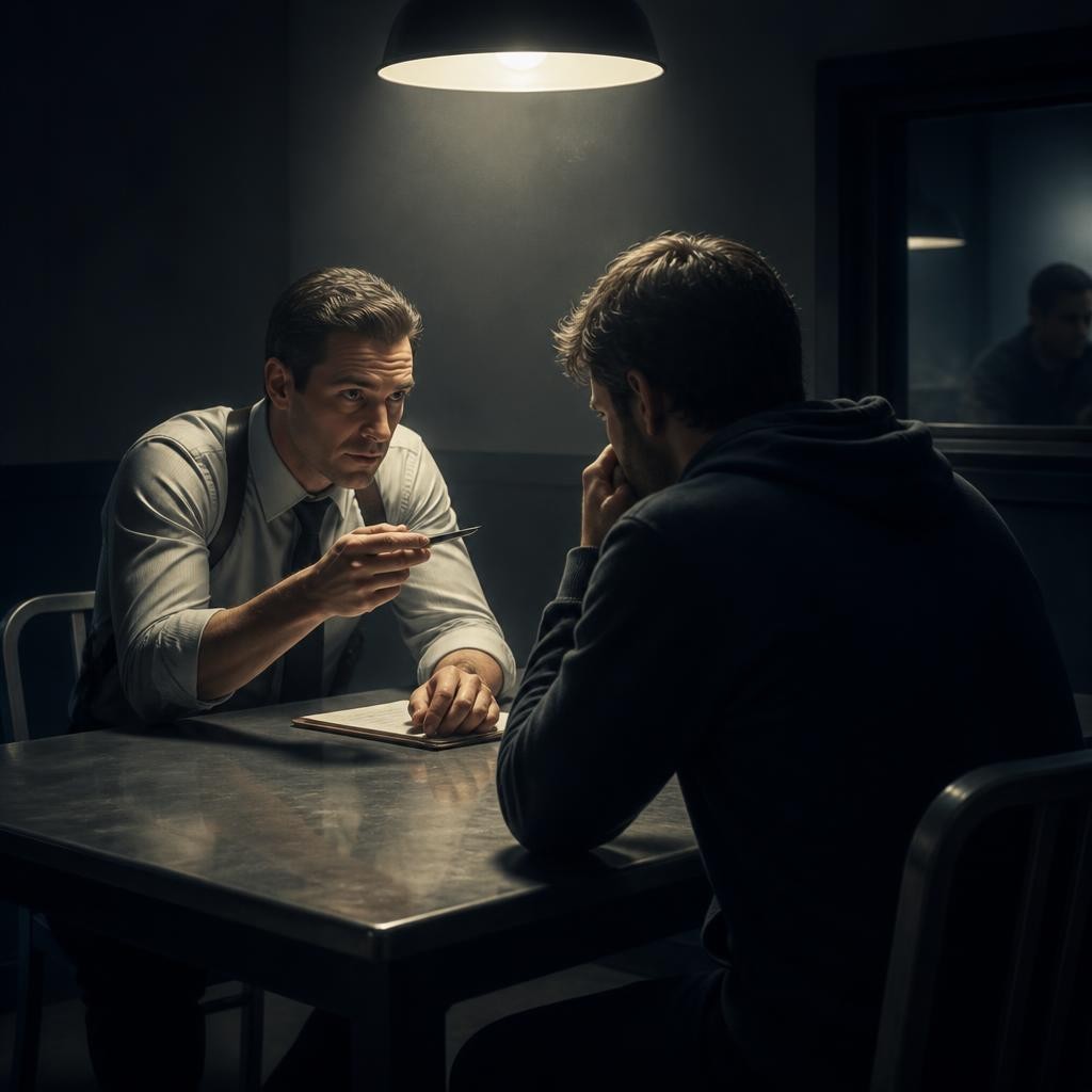 Illustration for the English word “interrogation”