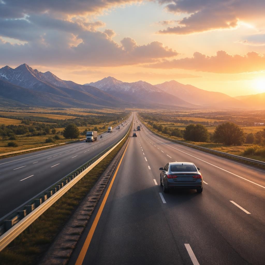 Illustration for the English word “interstate”