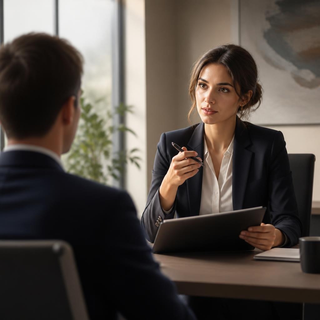 Illustration for the English word “interviewer”