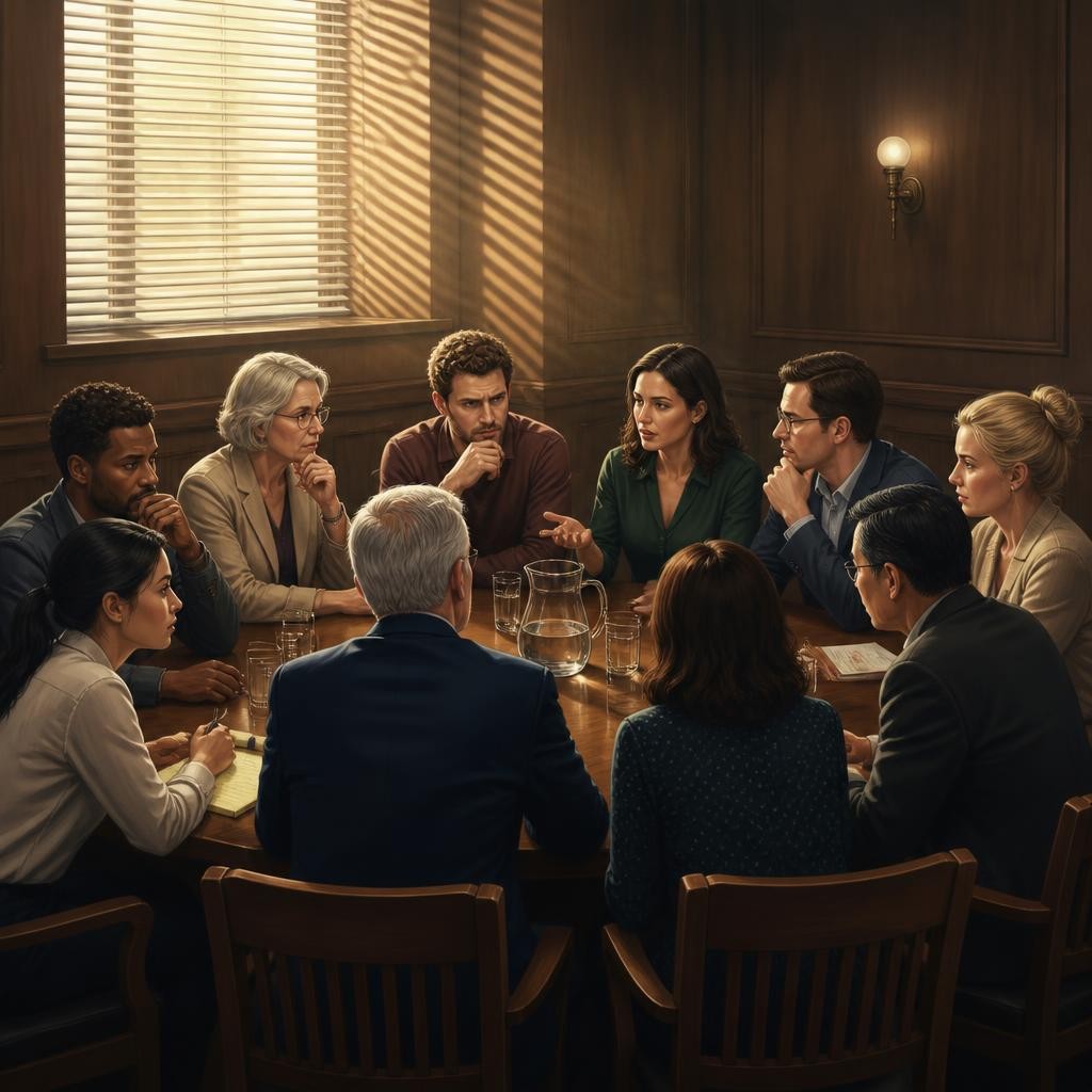 Illustration for the English word “jury”