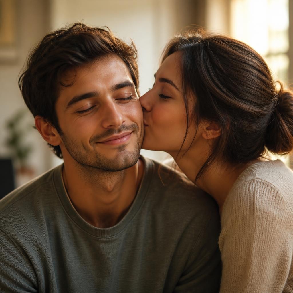 Illustration for the English word “kiss”