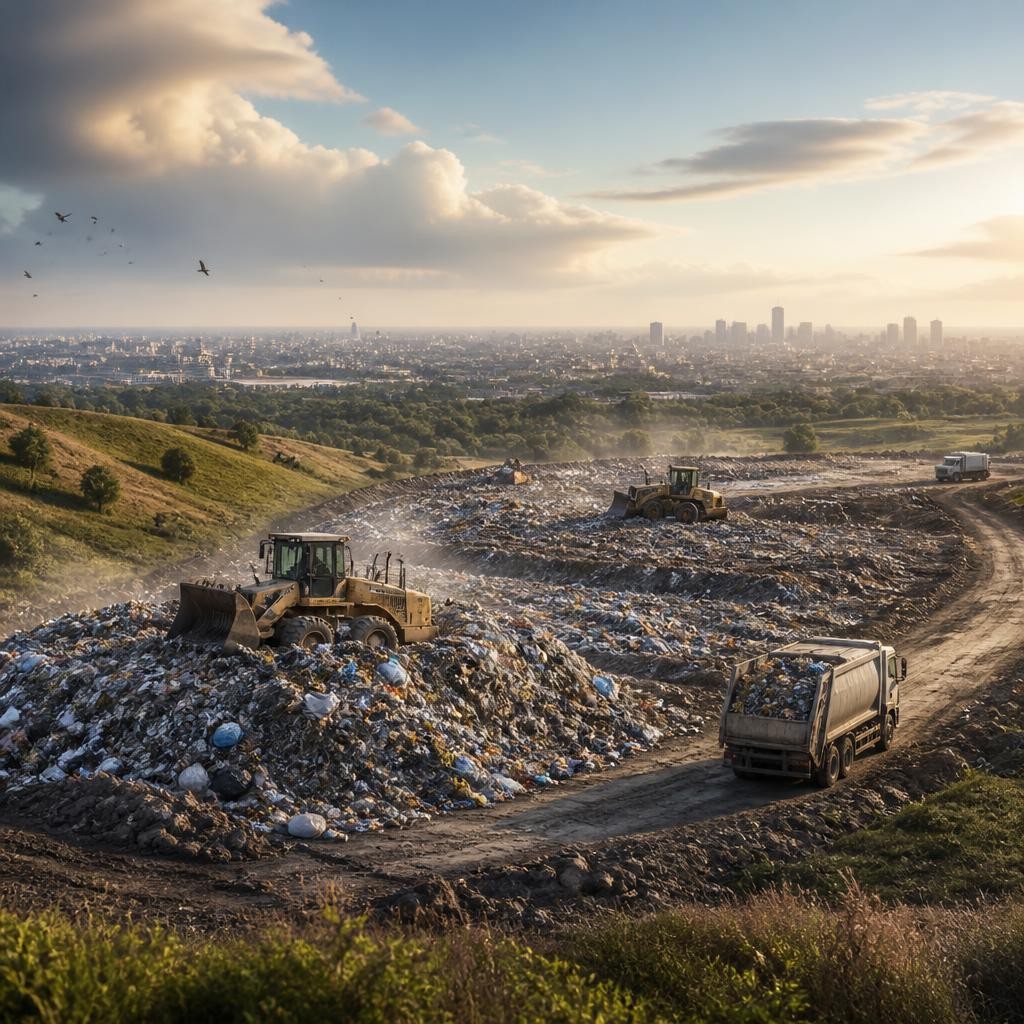 Illustration for the English word “landfill”