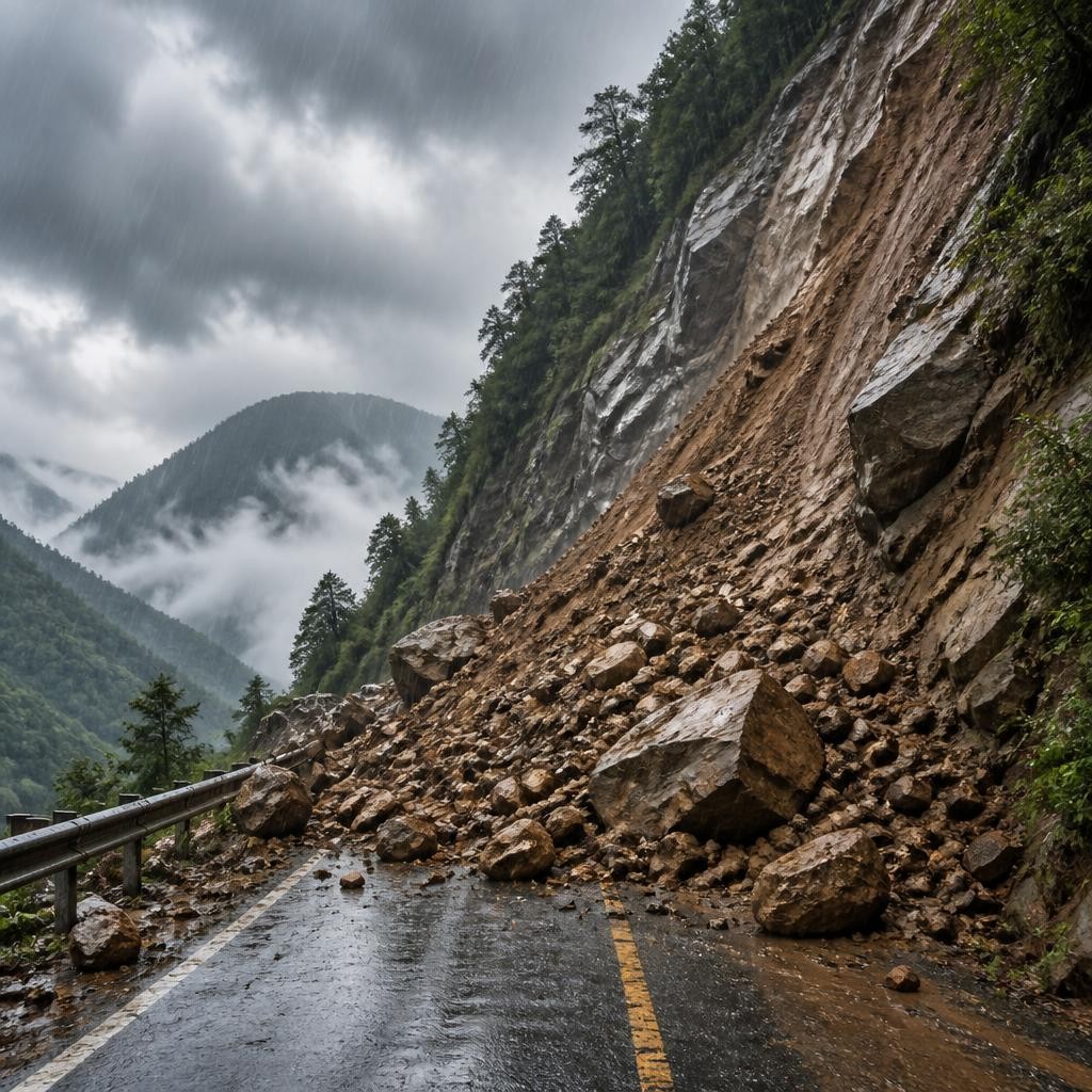 Illustration for the English word “landslide”