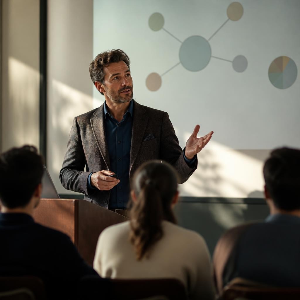 Illustration for the English word “lecturer”