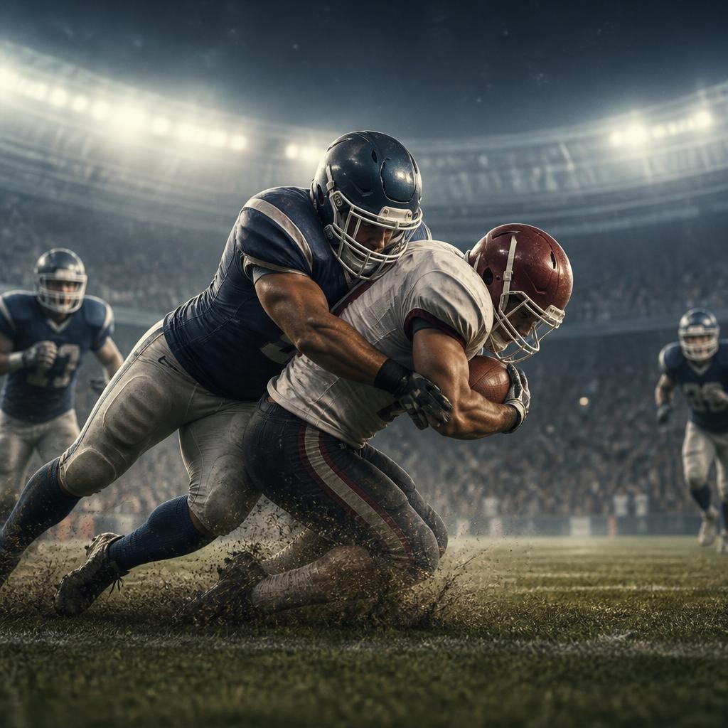 Illustration for the English word “linebacker”